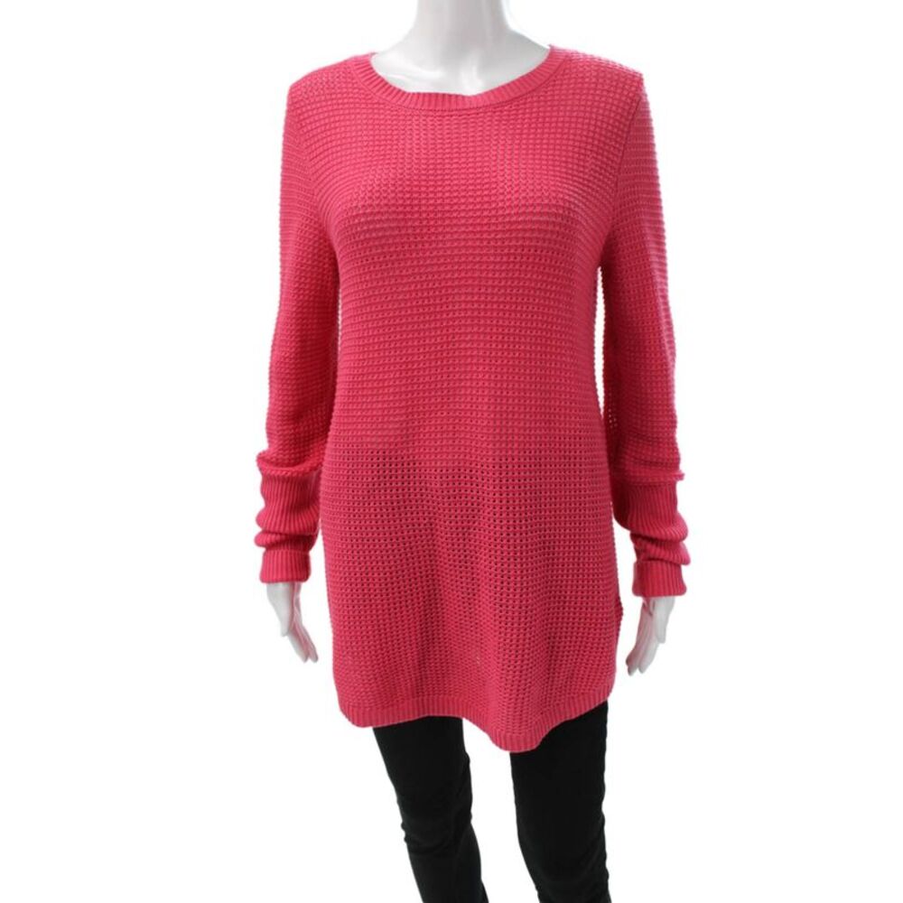 Max Studio Women Pink Cotton Tunic Sweater Long Sleeve Crew Neck Size 36